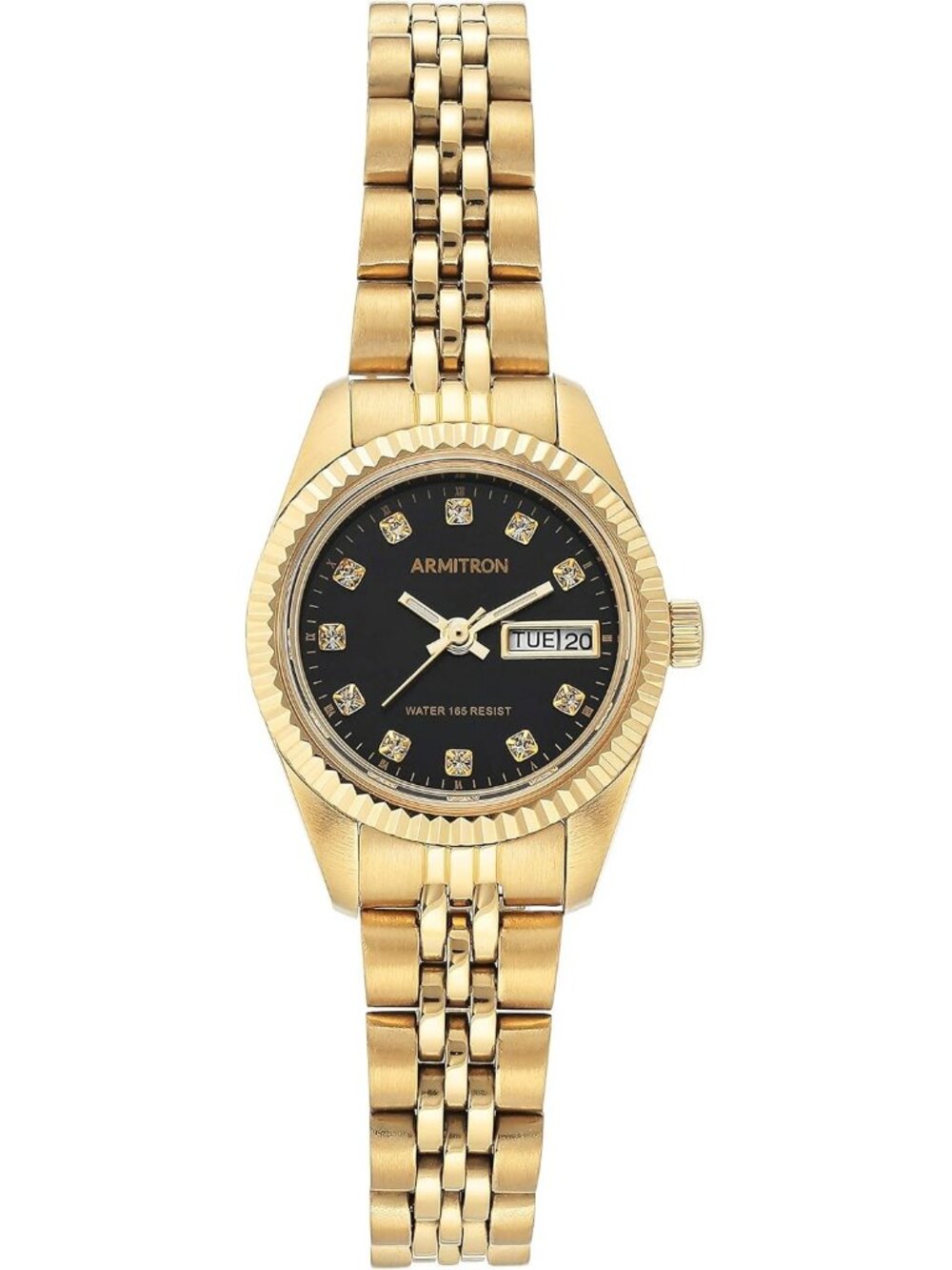 Armitron Women's Gold Black Genuine Crystal Accented Bracelet Round Luxury Watch